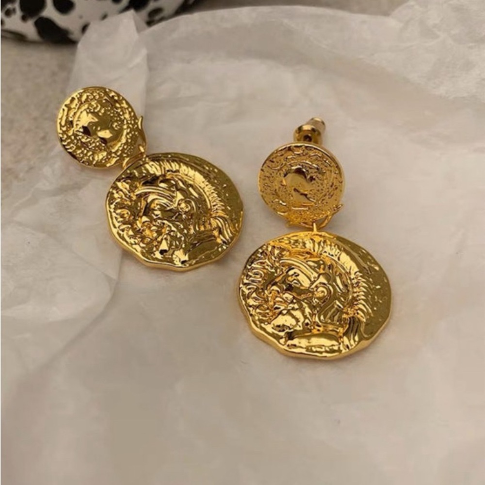 Roman Coin Gold Medallion Earrings